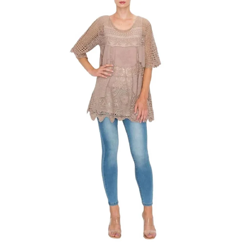 Instant Savings Paula Crochet Lace Top In Taupe