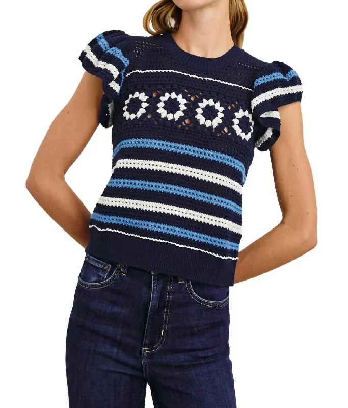 Early Access Penelope Top In Navy Sky Crochet