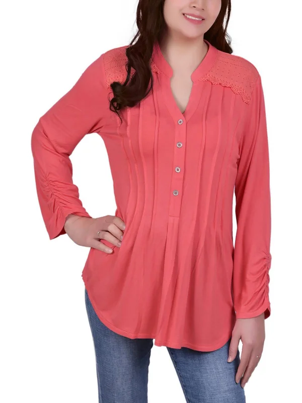Super Deal Petites Womens Button Work Day Wear Pullover Top