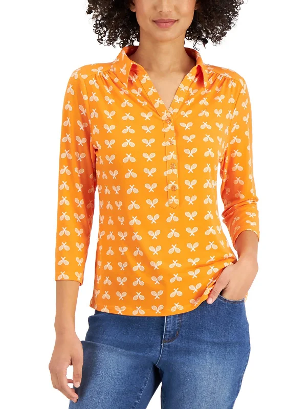 Clearance Items Petites Womens Collar Three Quarter Sleeve Henley