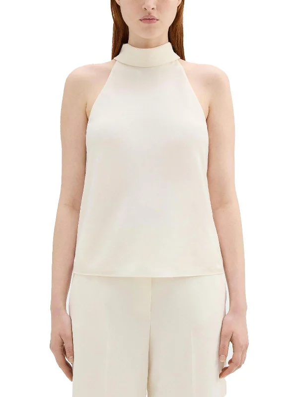 Final Markdown Petites Womens Collared Sleeveless Halter Top