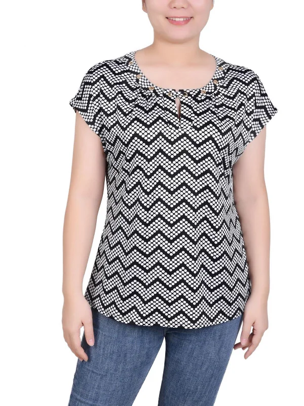 Season Finale Sale Petites Womens Polka Dot Grommet Blouse