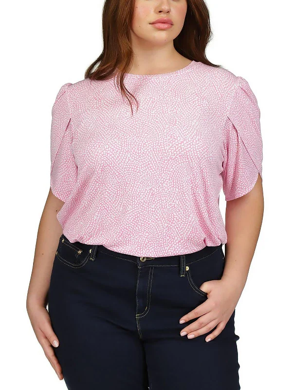Bargain Blast Petites Womens Printed Tulip Sleeves Pullover Top