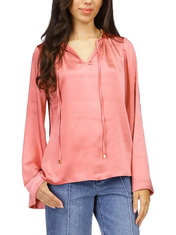 Quick Sale Petites Womens Satin Chain Neck Blouse