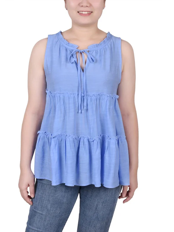 Time-Limited Offer Petites Womens Sleeveless Tiered Blouse