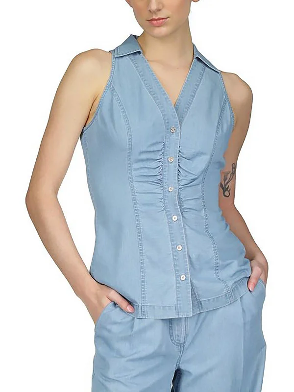 Limited Stock Petites Womens Tencel Button Down Halter Top