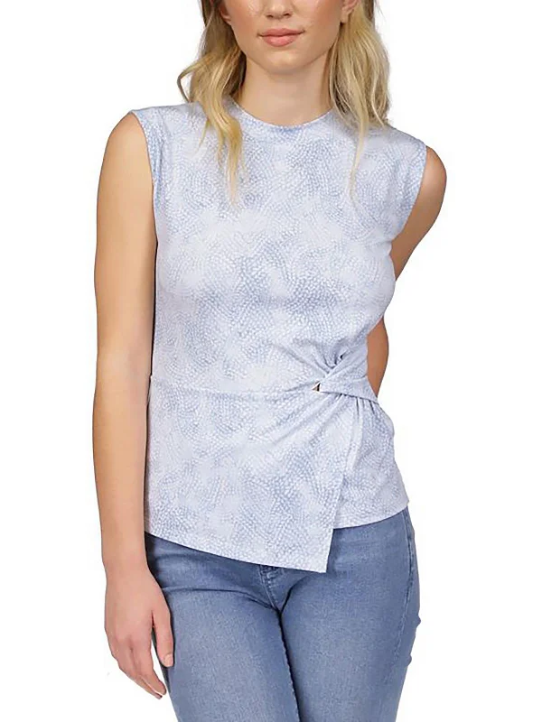 Price Slash Petites    Womens Twist Front Printed Blouse