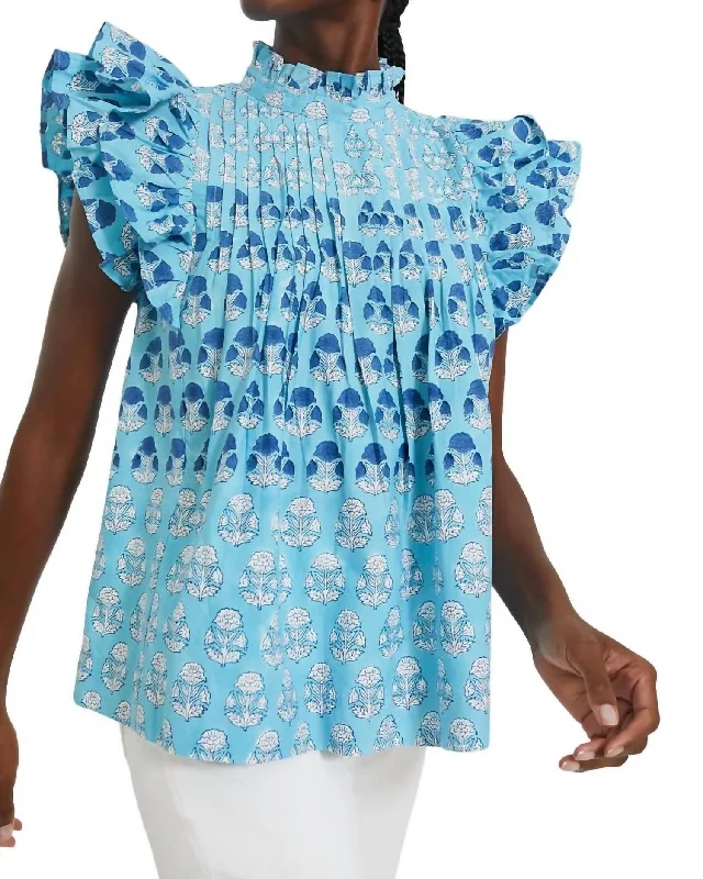 Final Clearance Pintuck Ruffle Top In Blue Laguna
