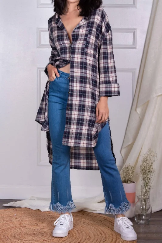 Today Only Plaid Button Down Tunic In Black Multi