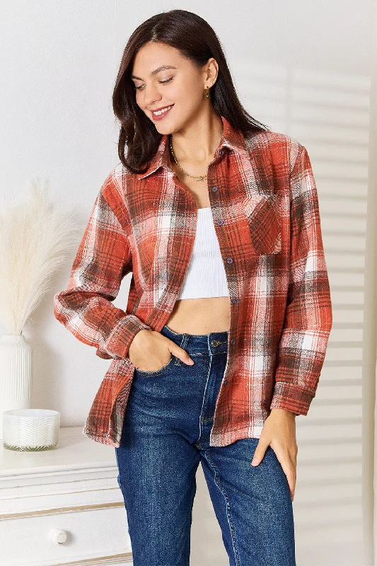 Season Finale Sale Plaid Collared Neck Long Sleeve Shirt