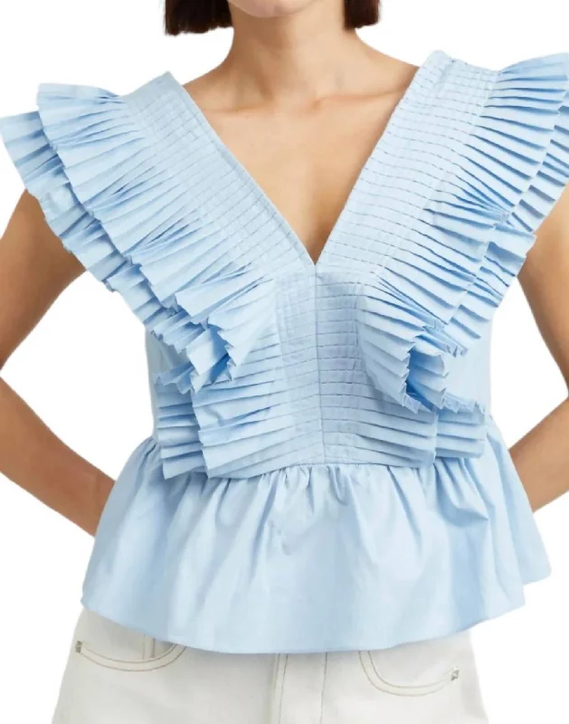 Discount Mania Pleated Top In Baby Blue