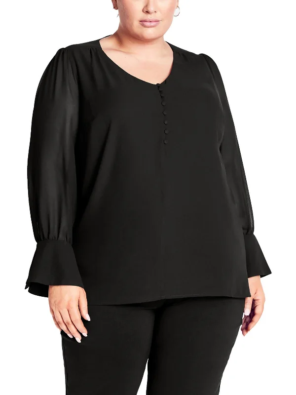 Epic Deals Plus Alena Womens Button Front V Neck Blouse