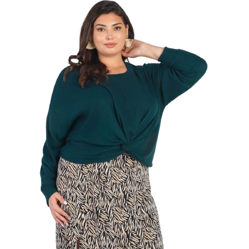Online Only Plus Hunter Green Flannel Ribbed Twisted Detail Top