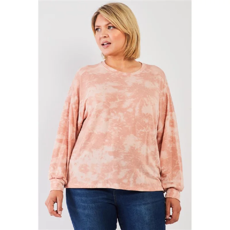 Get It Before It’s Gone Plus Marsala Tie-dye Print Crew Neck Long Sleeve Loose Fit Sweatshirt