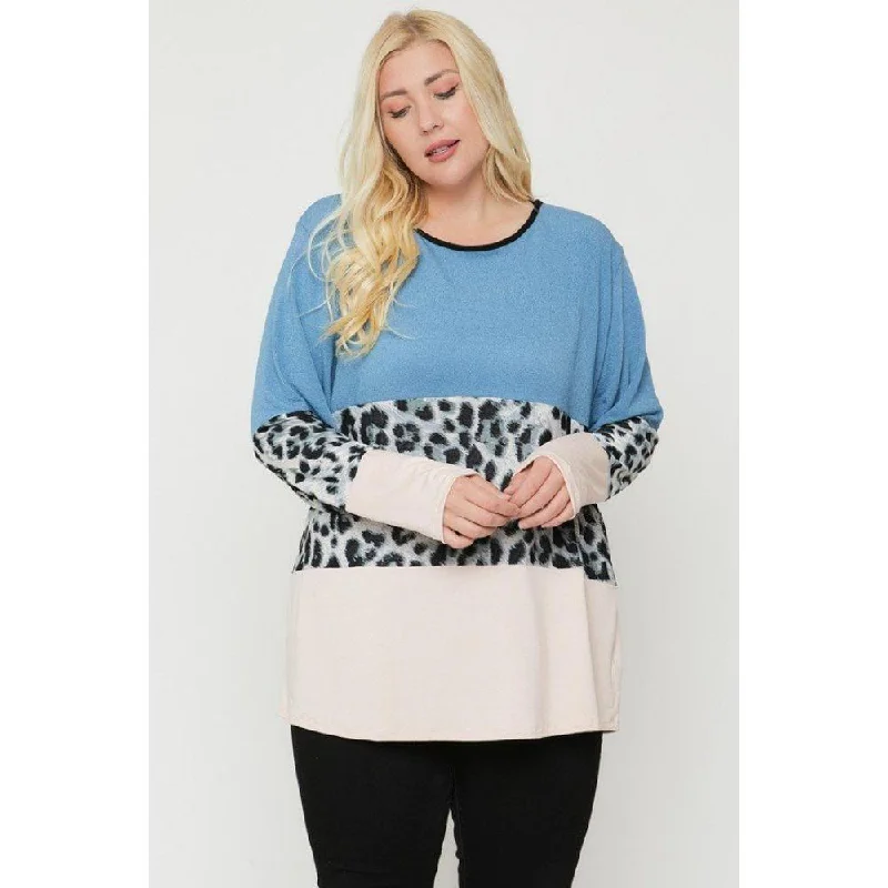 Online Only Plus Size Color Block Top Featuring A Leopard Print Top