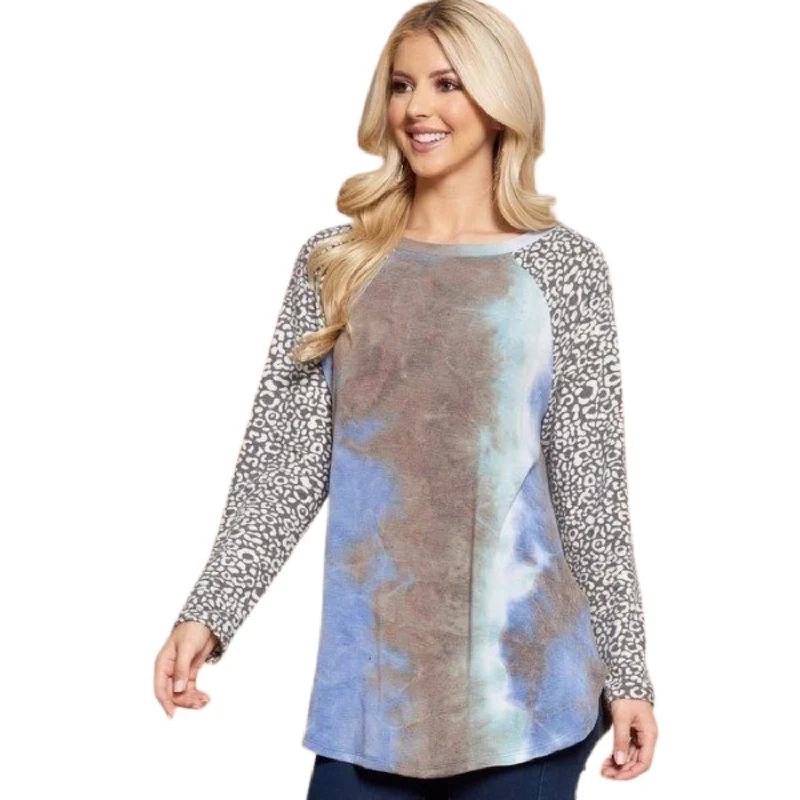 Today’s Deal Plus Size French Terry Tie Dye Casual Color Block Top
