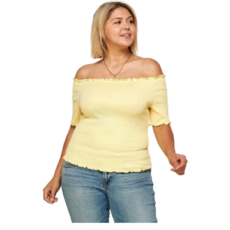 Online Specials Plus Size Solid Off The Shoulder Smocked Top