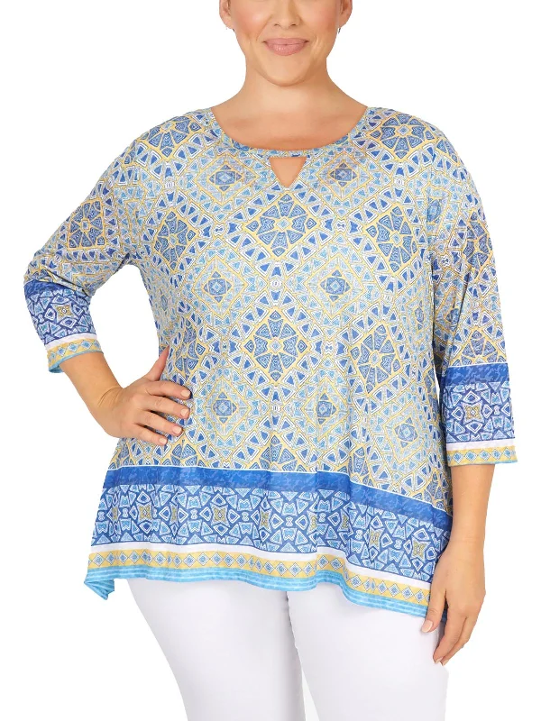 Exclusive Preview Plus Womens Asymmetric Cutout Pullover Top