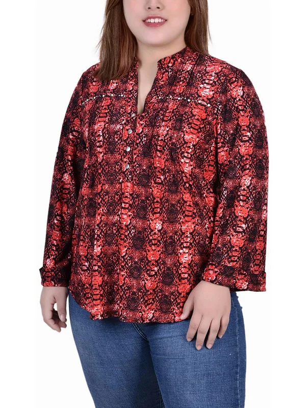 Limited Time Plus Womens Beaded V Neck Blouse