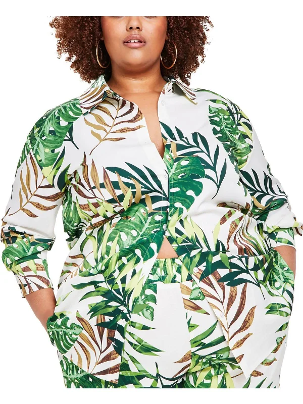Reduced Prices Plus Womens Collar Side Slit Button-Down Top