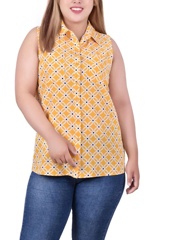 Factory Direct Sale Plus Womens Collar Sleeveless Button-Down Top