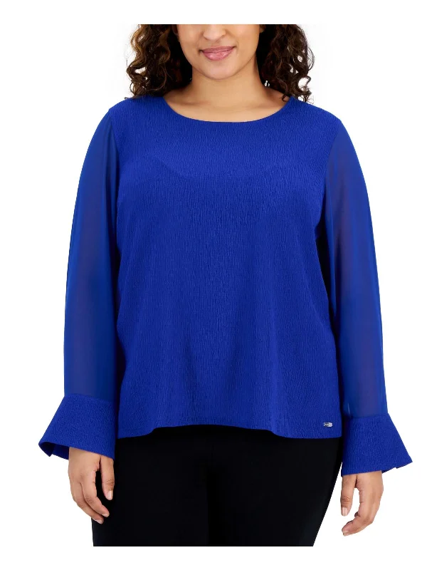 Time-Limited Offer Plus Womens Crepe Scoop Neck Pullover Top