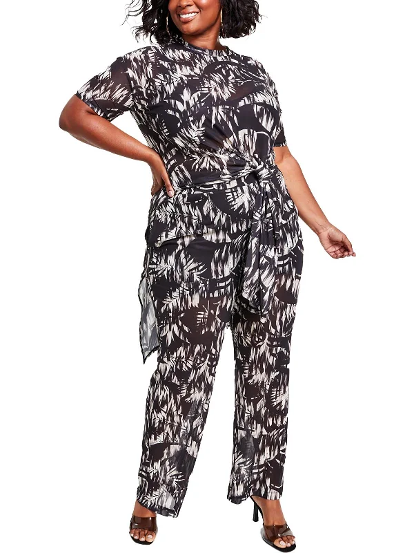 TIME-Limited Offer Plus Womens Mesh Printed Tunic Top