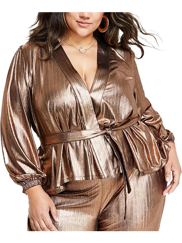 Unbeatable Prices Plus Womens Metallic Belted Wrap Top