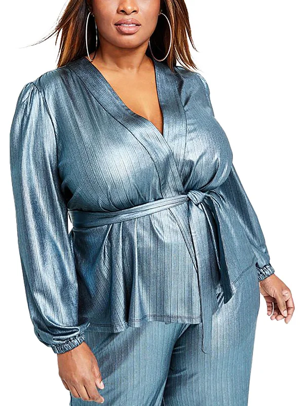 Unmissable Offer Plus Womens Metallic Belted Wrap Top