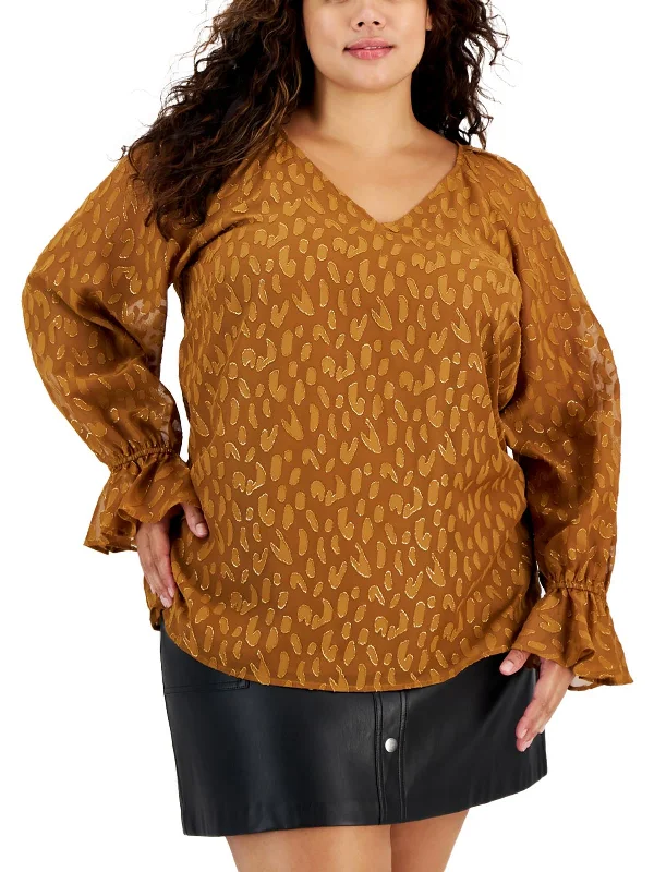 Quick Sale Plus Womens Metallic Burnout Blouse