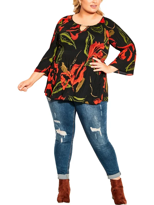 New Markdowns Plus Womens Pleated Chain Blouse