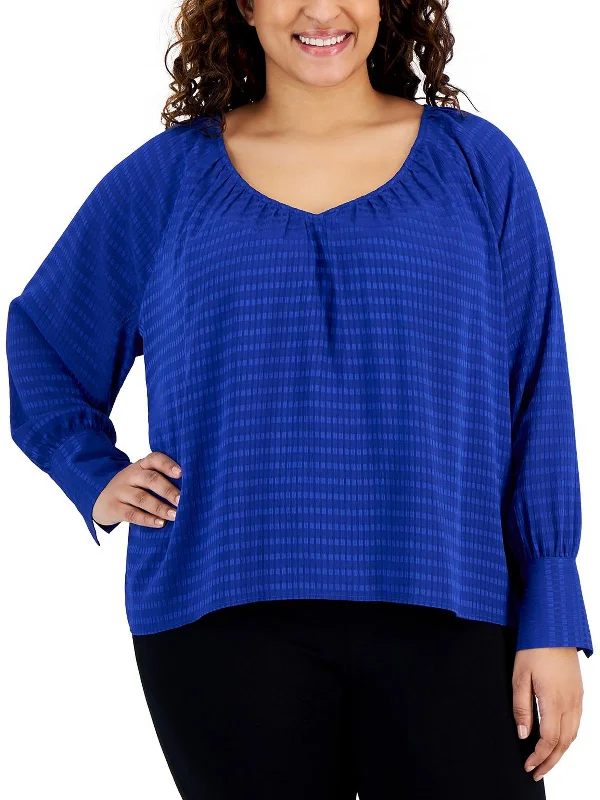 Price Rollback Plus Womens Pleated Long Sleeve Blouse