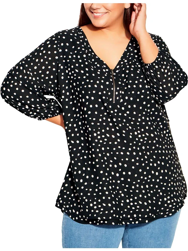 Steals and Deals Plus Womens Polka Dot 1/4 Zip Blouse