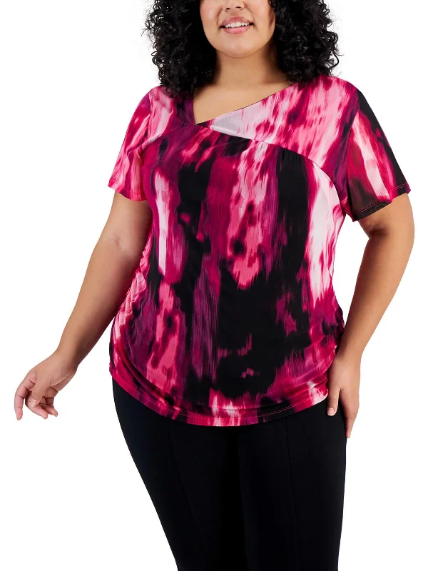 Overstock Sale Plus Womens Printed Ruched Pullover Top
