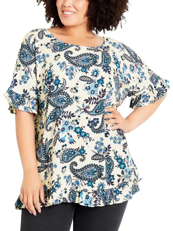 Last Chance Plus Womens Printed Short Sleeve Blouse