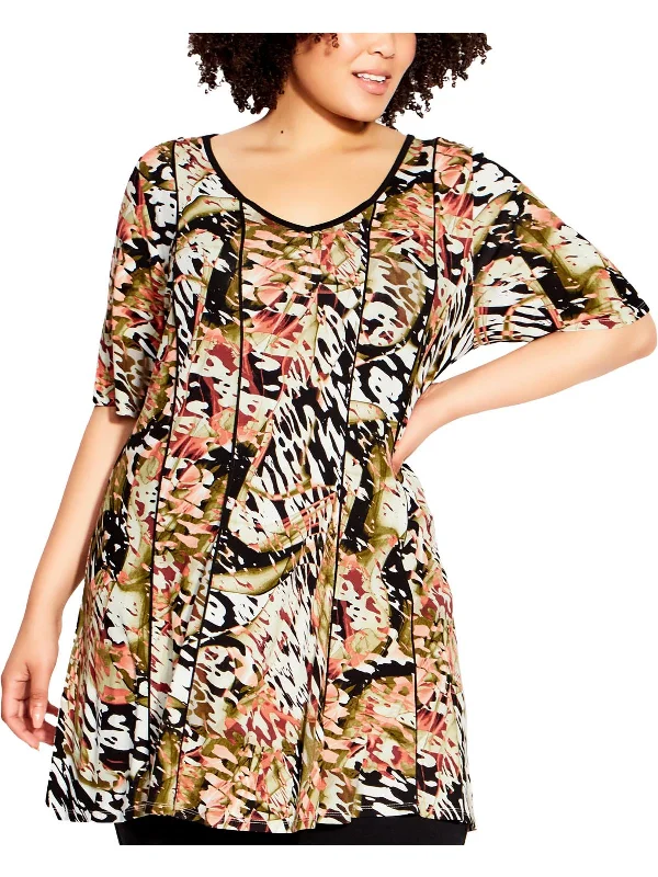 Fantastic Offers Plus Womens Printed V Neck Tunic Top