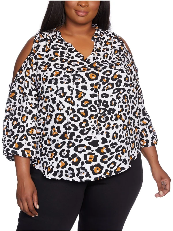 Buy More, Save More Plus Womens Ruffled Cold Shoulder Blouse