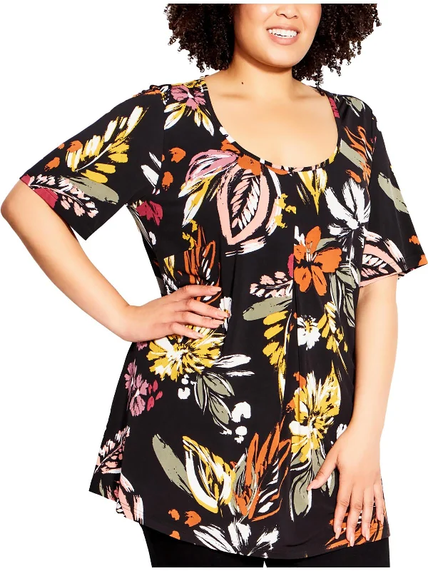 Don’t Miss Out Plus Womens Scoop Neck Pleated Blouse
