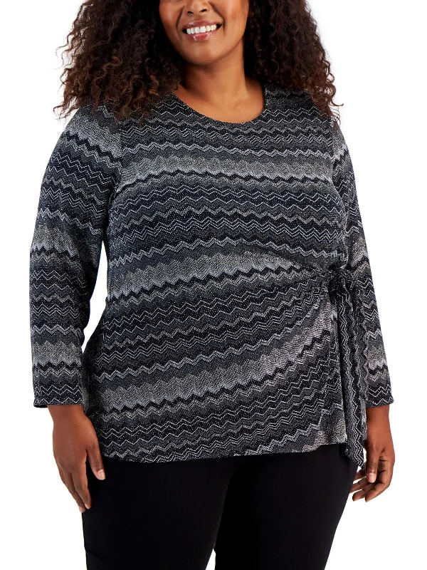 Fantastic Deals Plus Womens Side Tie Long Sleeve Blouse