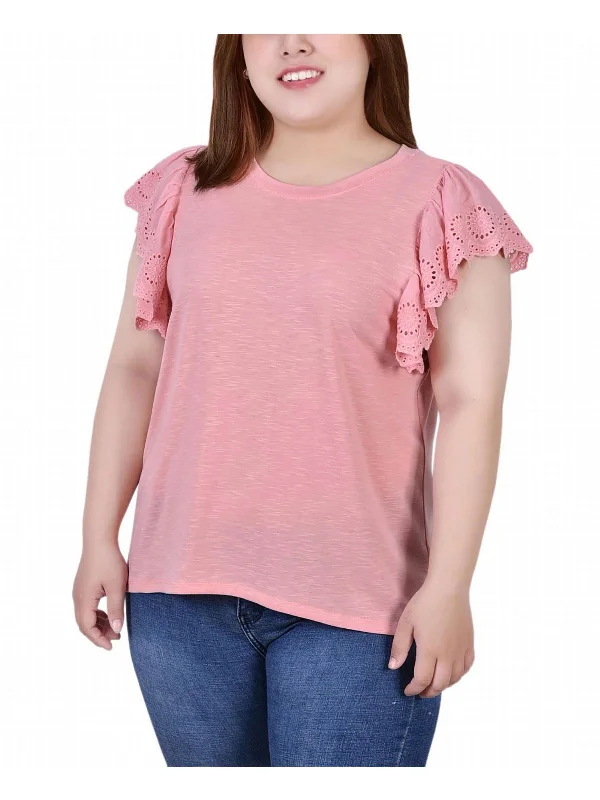 Anniversary Sale Plus Womens Slub Wideneck Pullover Top