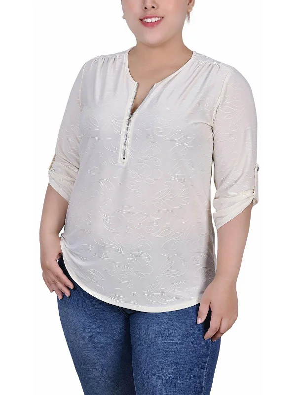 Friends and Family Sale Plus Womens Zip Front Rolled Sleeve Henley