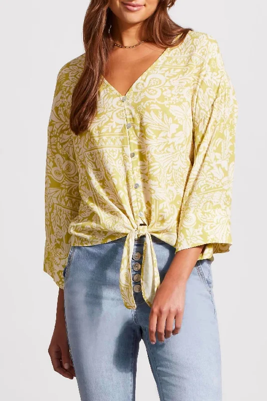 Great Deals Printed Crepe Kimono Blouse In Pear