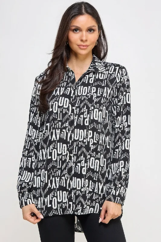 Instant Savings Printed Satin Long Sleeve Tunic Top