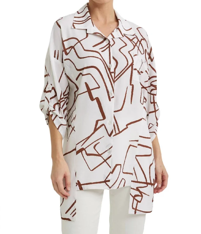 Super Bargain Printed Top In Vanilla/brown