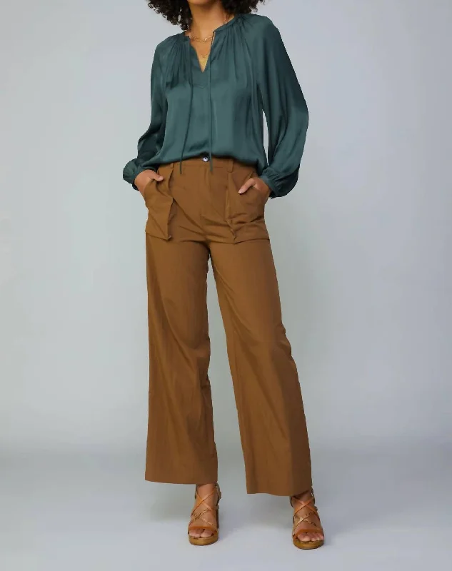 Great Deals Raglan Sleeve Split Neck Blouse In Forest Green
