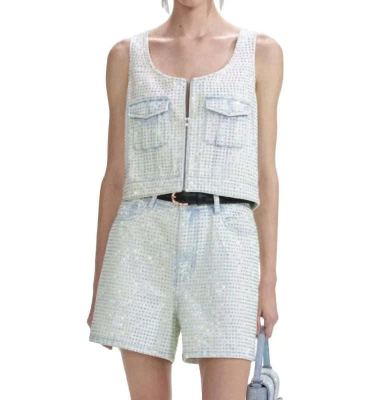 Exclusive Savings Rhinestone Denim Cargo Top In Light Blue