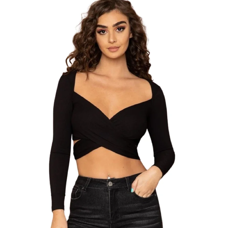 Deal Dash Ribbed Long Strap Wrap Tie Crop Top