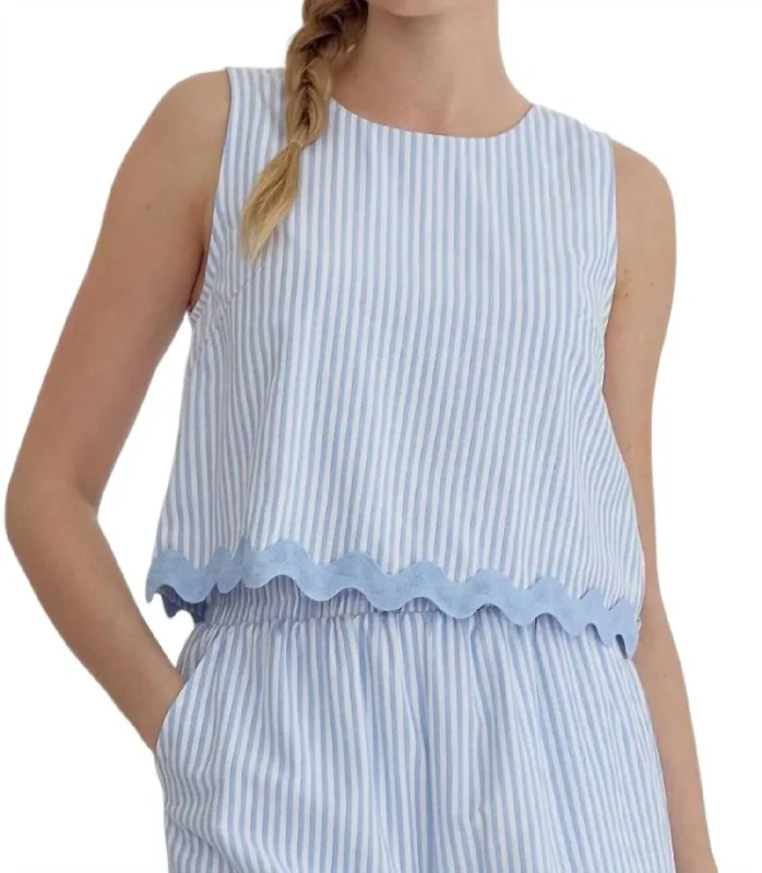 Epic Deals Ric Rac & Stripes Top In Baby Blue