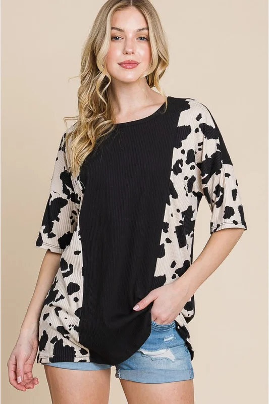 Markdowns Rodeo Love Ribbed Animal Contrast Tee