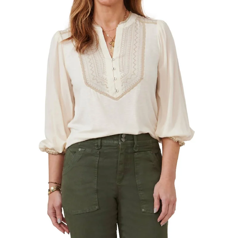 Quick Sale Ruffle Edge Neck Top In French Vanilla